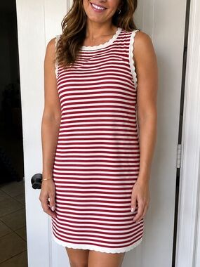 NWT Baevely Scalloped Trim Striped Knit Mini Dress 2XL